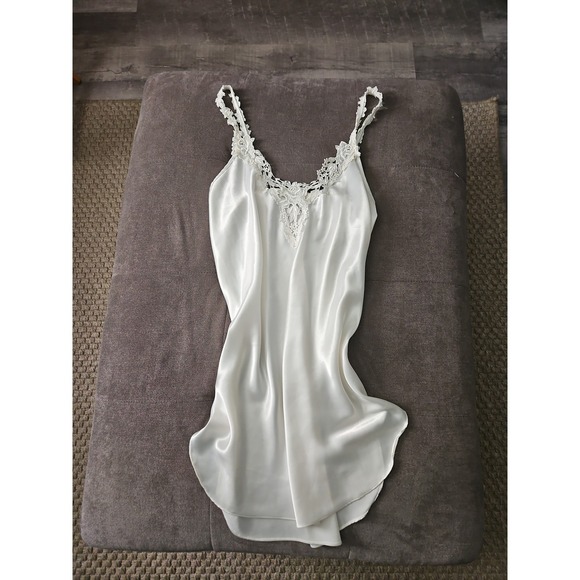 Dantelle Other - Vintage Dentelle White Satin Slip Nightgown -  Floral Lace Trim Womens Small